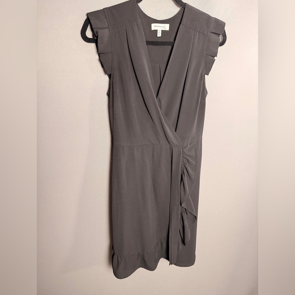 Monteau Black Midi Wrap Dress with Side Ruching